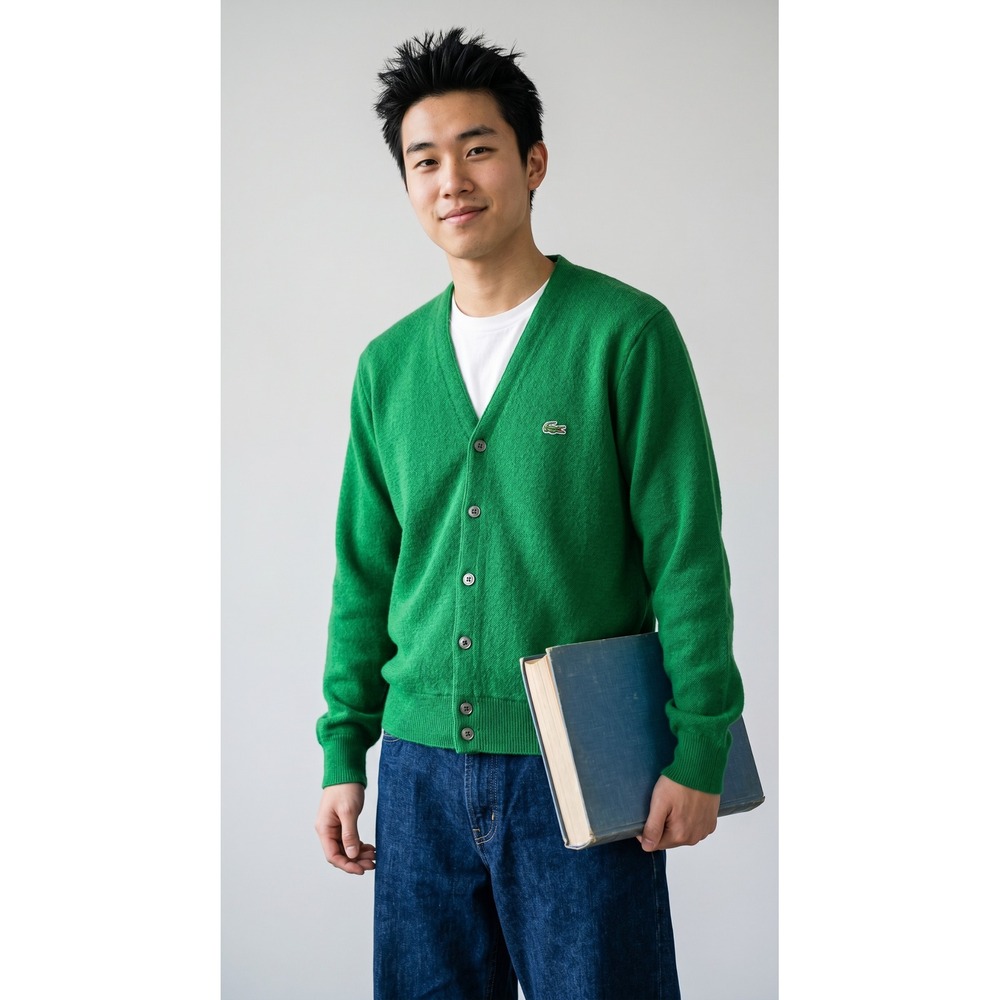 Vintage Izod Lacoste Kelly Green Cardigan USA UNISEX Man's S Mr Rogers 70s